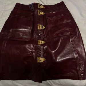 Tory Burch Deep Red Leather Skirt
